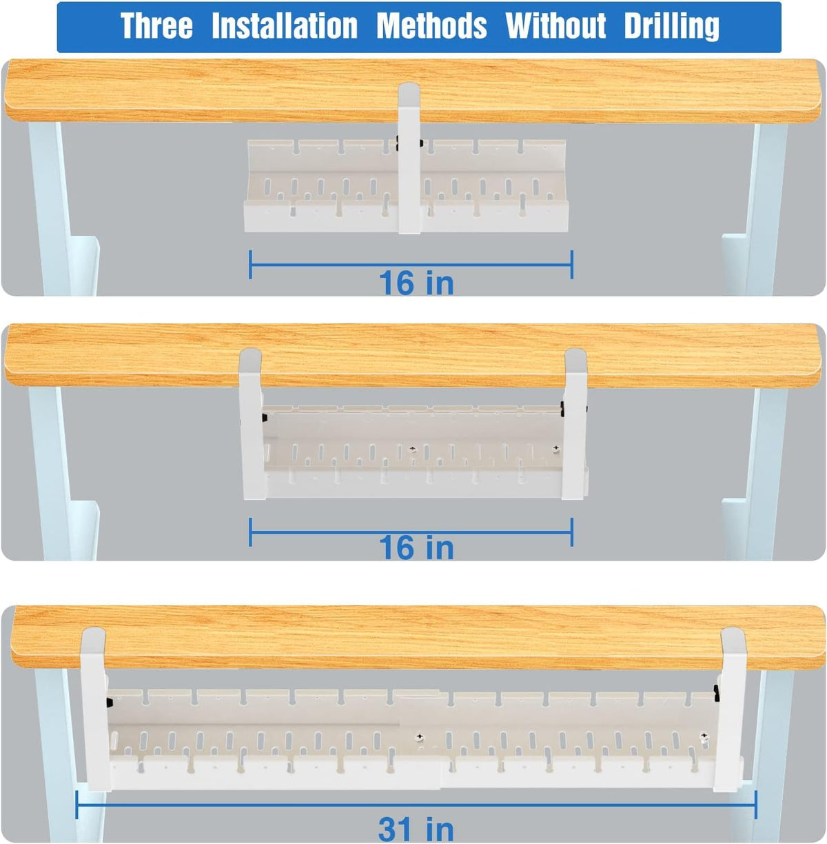 BIWIST retractable desk tray adjusts length for flexible setup.