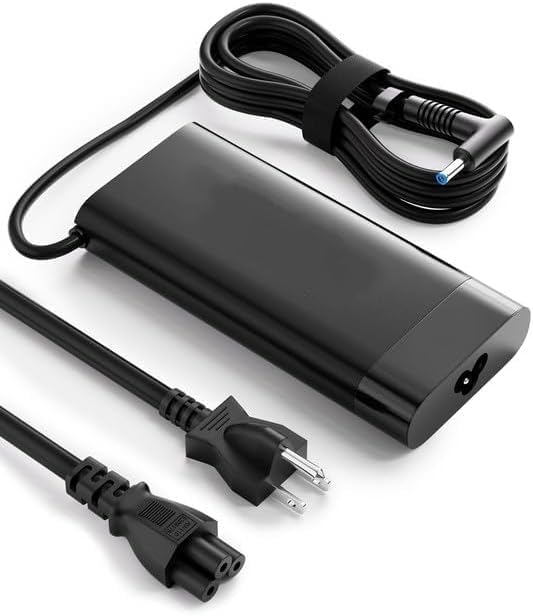 BIYTC 150W laptop charger connector close-up showing precise 4.5x3.0mm fit for compatible devices