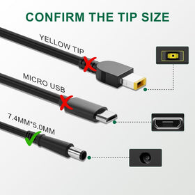 BIYTC 90W charger close-up with 7.4x5.0mm connector for reliable power delivery.