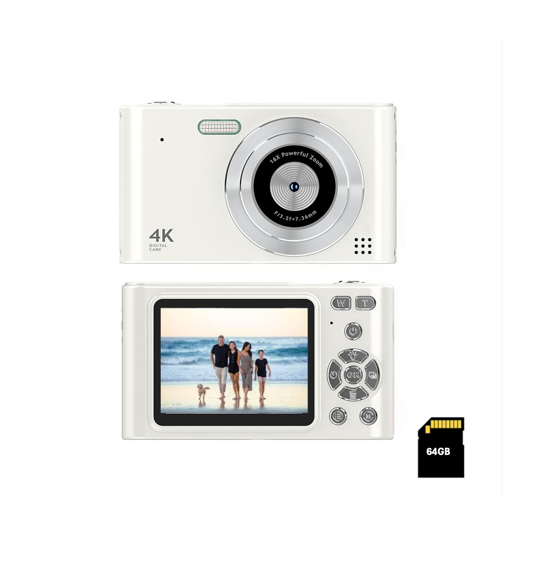 BK Digital pocket camera front view highlighting compact design for small hands and easy handling