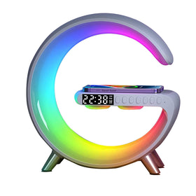 BKDRL lamp with wireless charger glows softly, ideal for night-time use and clock visibility