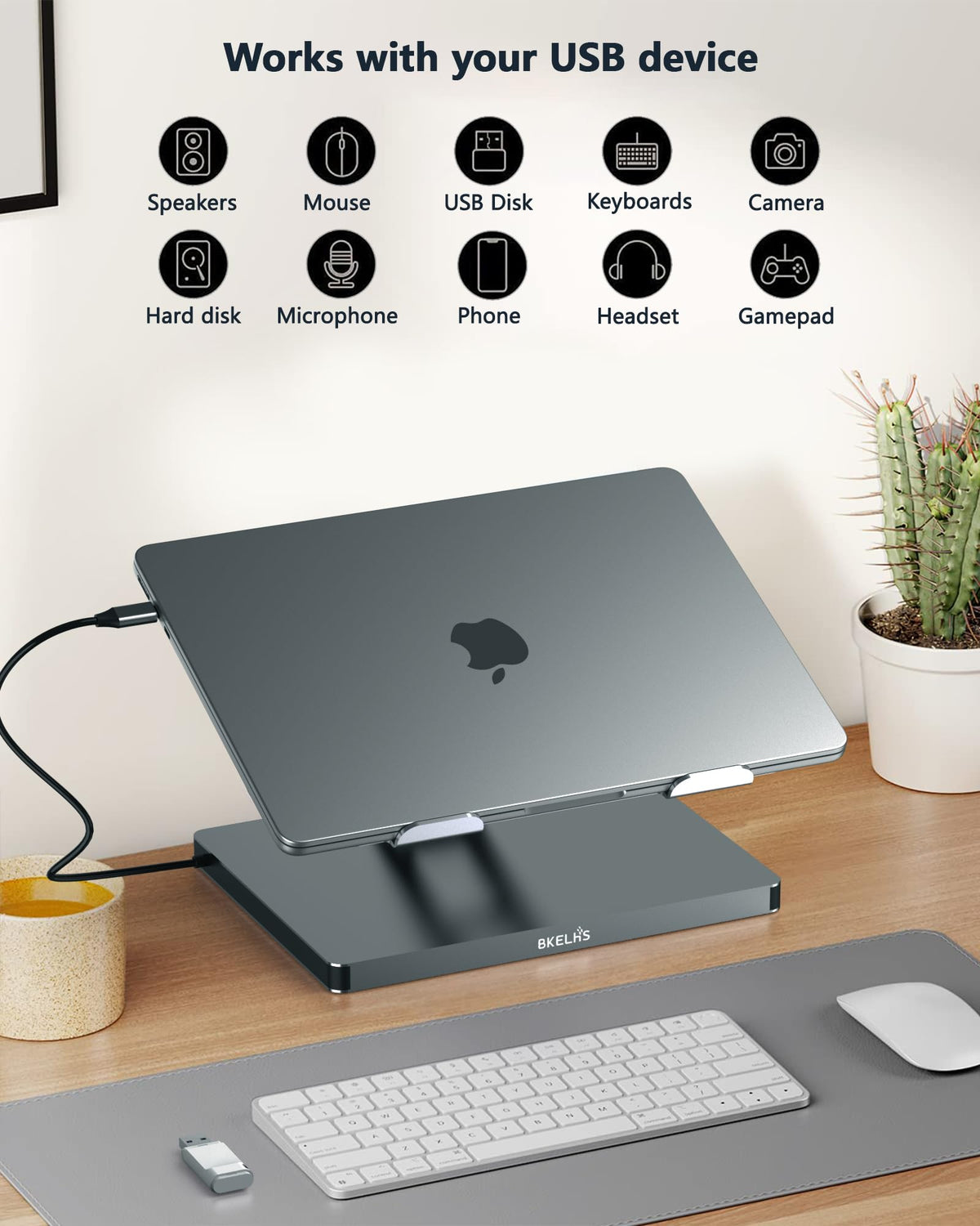 BKELHS clipped on MacBook demonstrating stable docking and reduced clutter