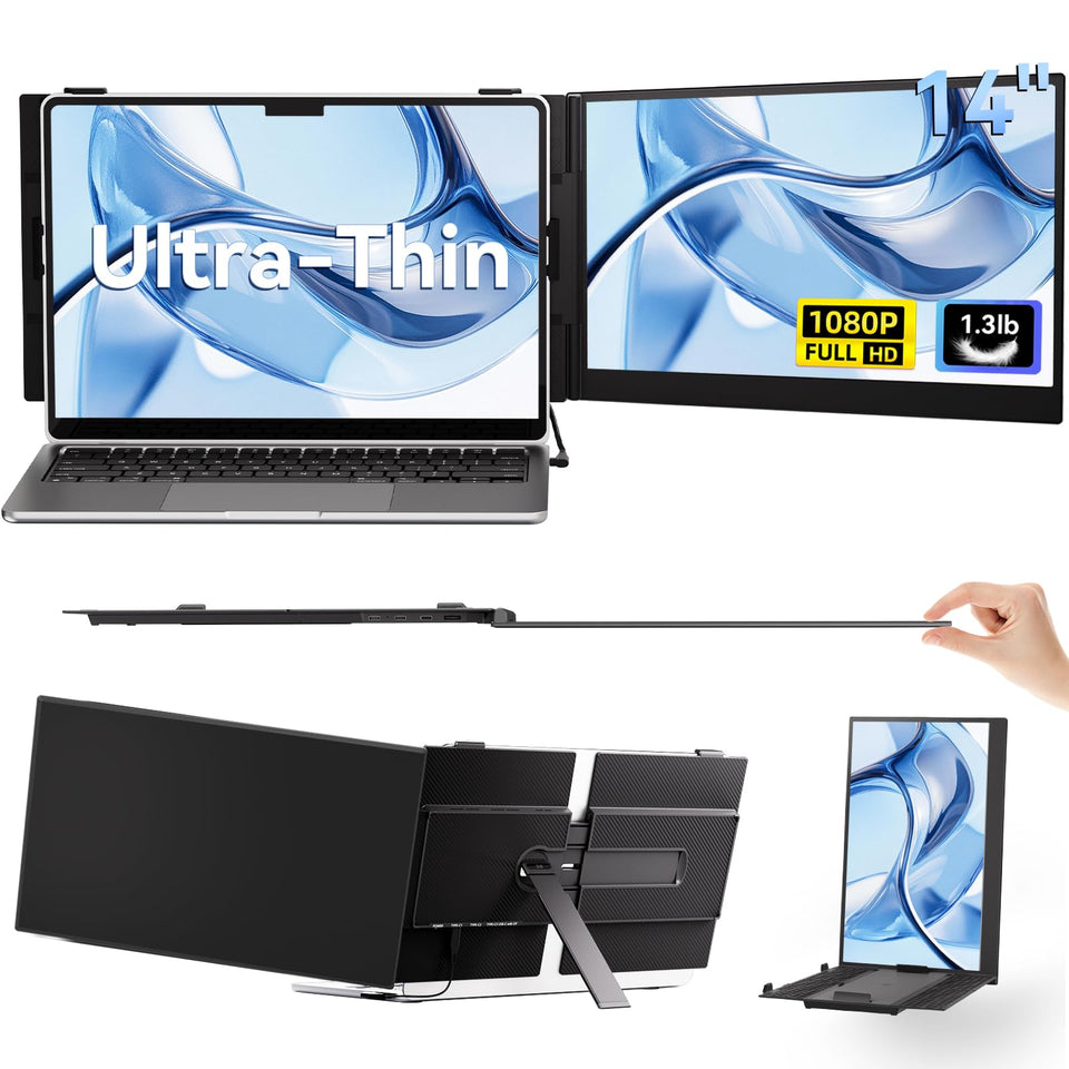 BKVOO 14-inch screen extender shown for on-the-go productivity.