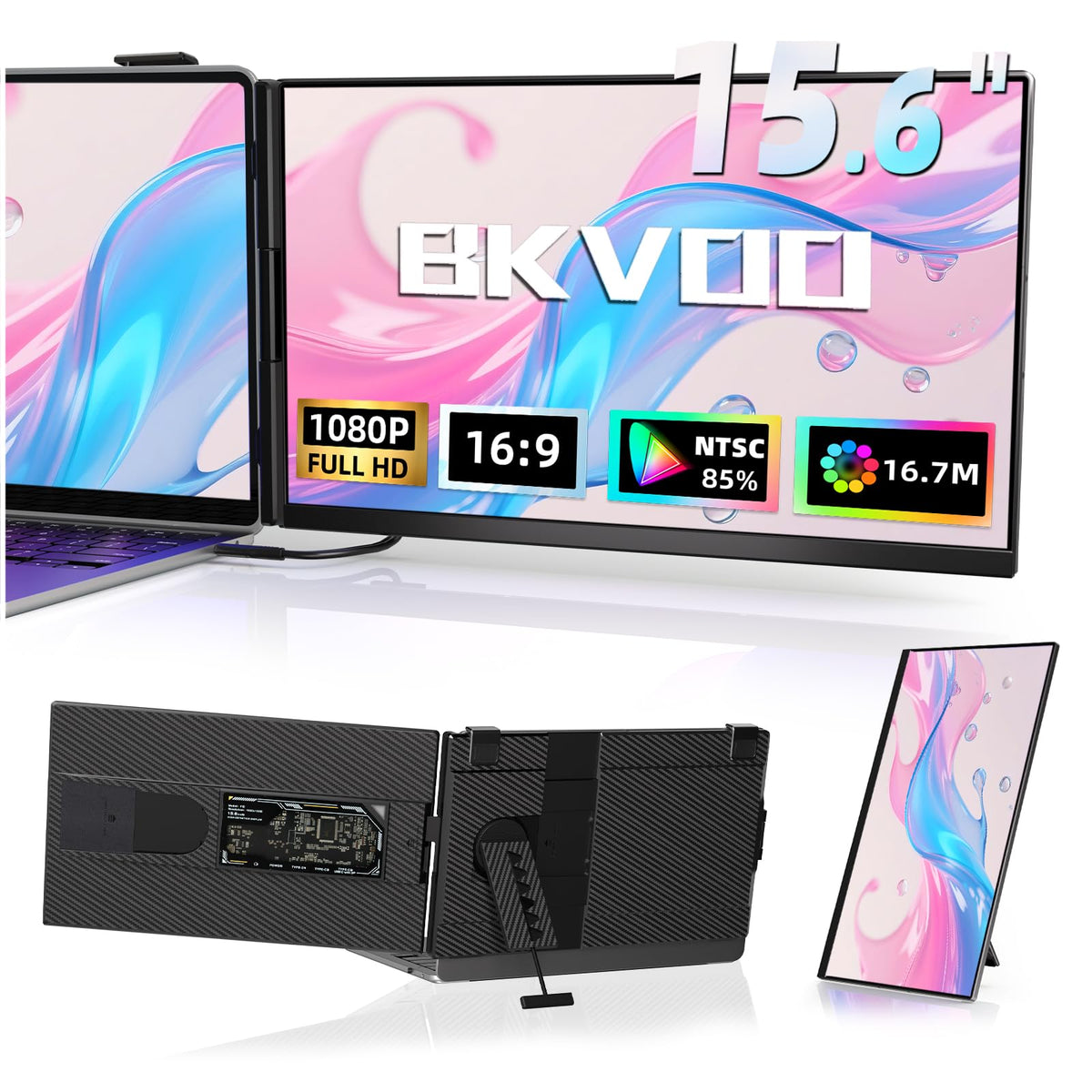 BKVOO 15.6 inch folded screen extender for compact, on-the-go work setup.