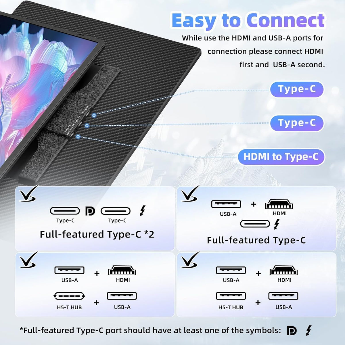 BKVOO plug-and-play USB-C and HDMI connection enables quick setup.