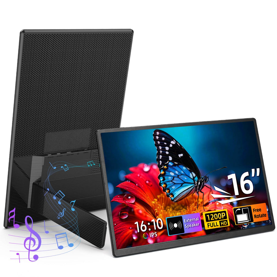 BKVOO Portable Monitor 16-inch front view with vibrant FHD detail for on-the-go productivity.