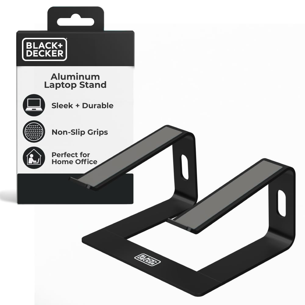 BLACK+DECKER laptop stand on a desk showing ergonomic design for comfortable use