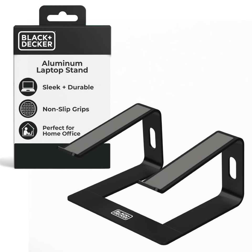 BLACK+DECKER laptop stand on a desk showing ergonomic design for comfortable use