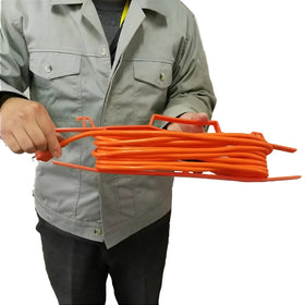 Black Duck Brand cord wrap next to a hand showing 17.5-inch scale for size reference