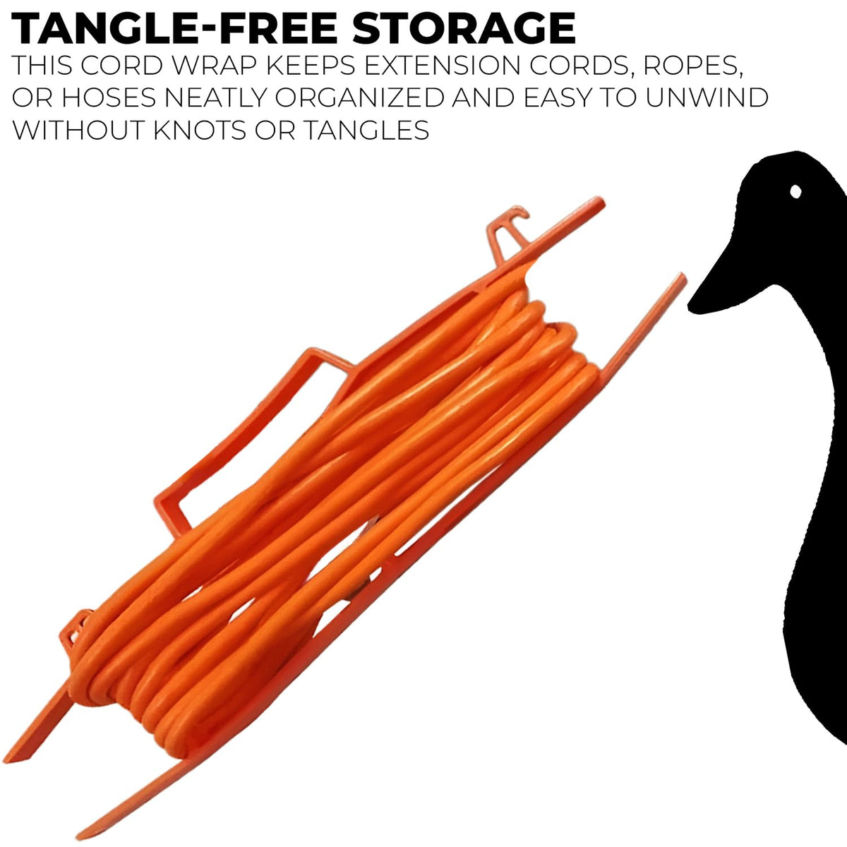 Black Duck Brand wrap being used to wind an extension cord for fast tangle-free transport