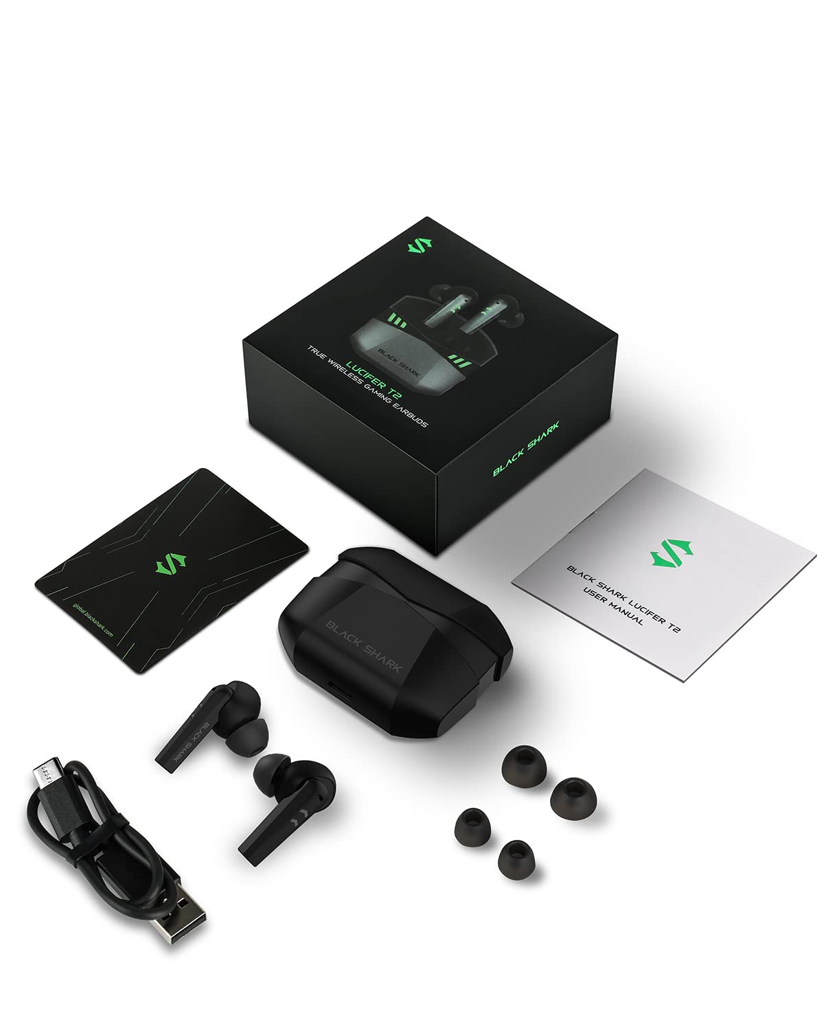 Black Shark earbuds in a mobile gaming setup showing low-latency gaming use and immersive benefit