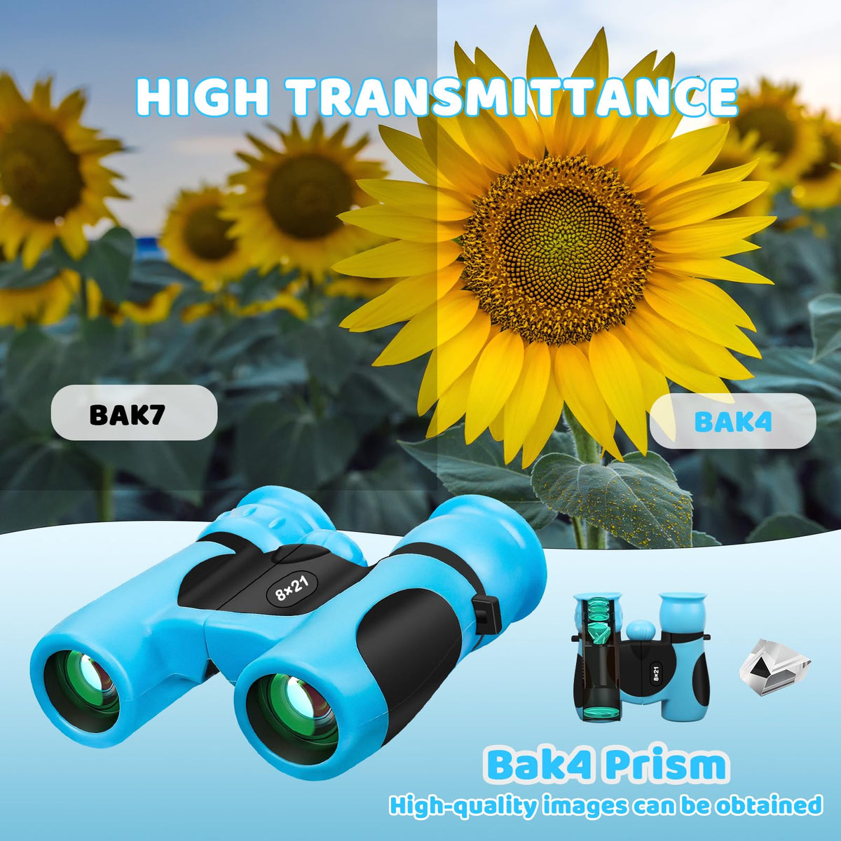 BLACKICE Kids Binoculars adjustable diopter and focus for clear views