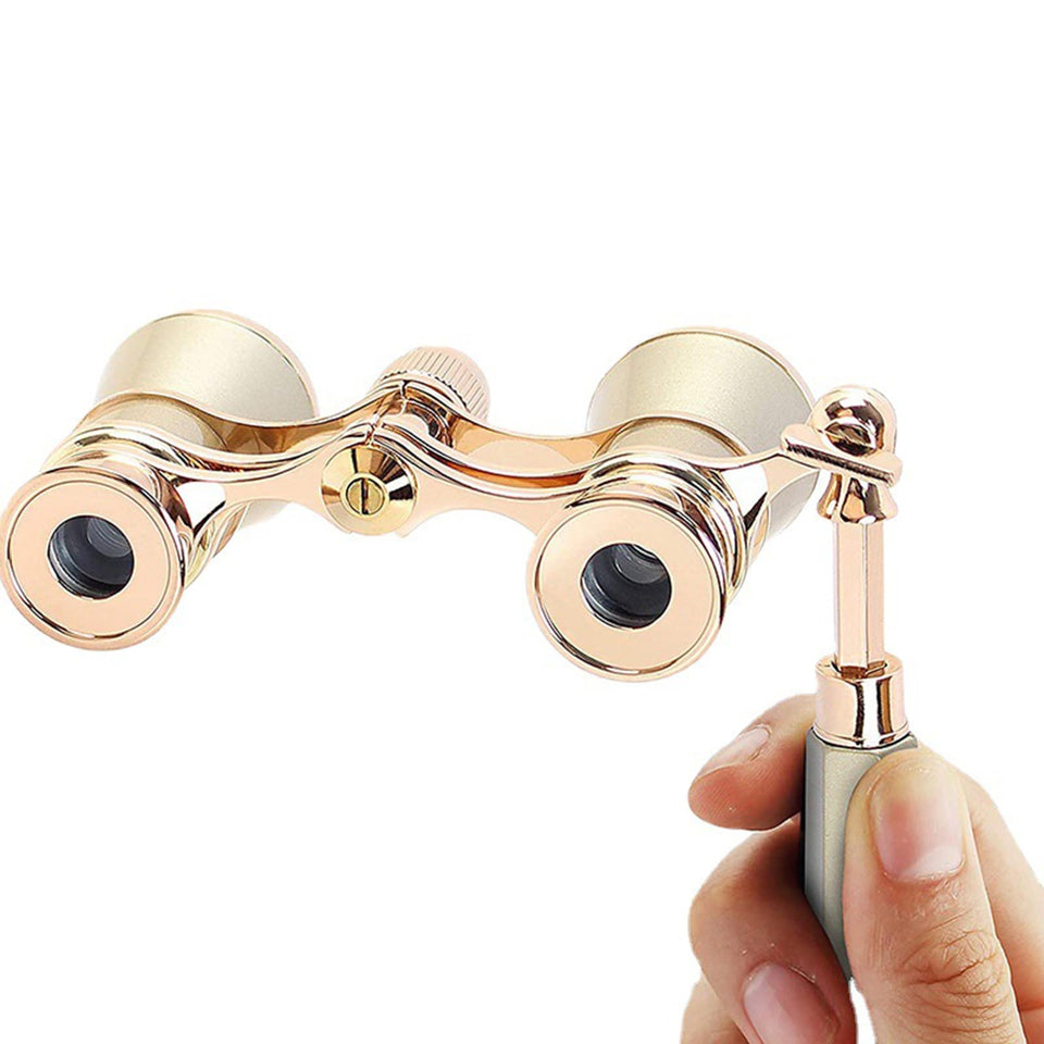BLACKICE golden opera glasses front view showing elegant look and portable benefit