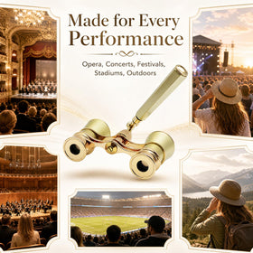 BLACKICE opera glasses inside a purse showing small size and travel-ready benefit