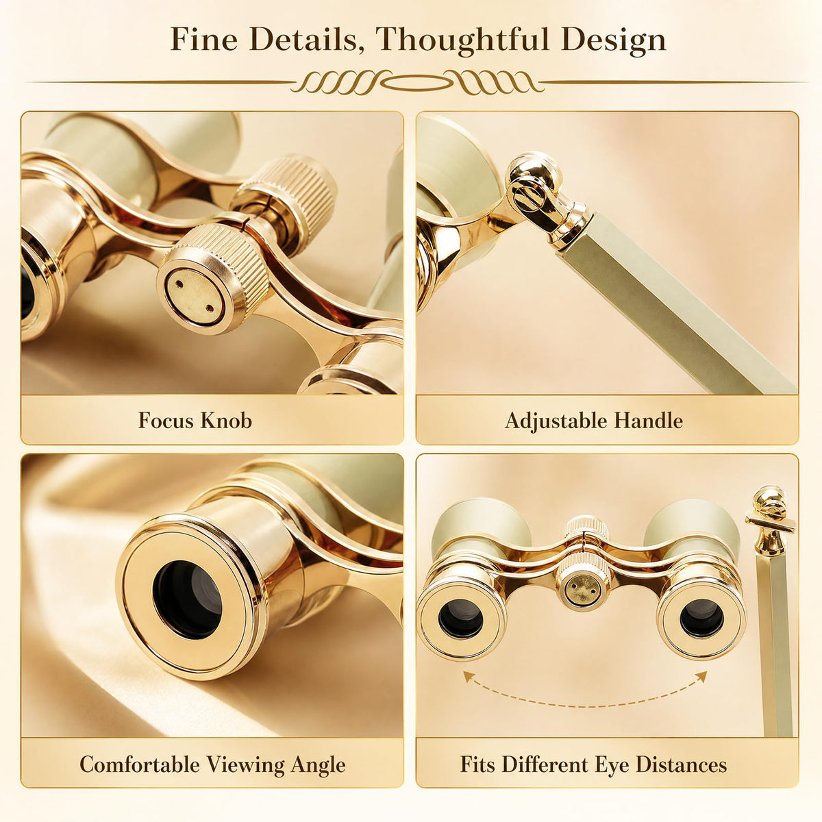 BLACKICE opera glasses with neck chain and pouch showing hands-free carry benefit