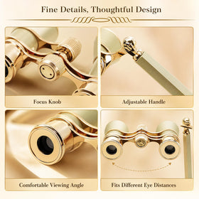 BLACKICE opera glasses with neck chain and pouch showing hands-free carry benefit