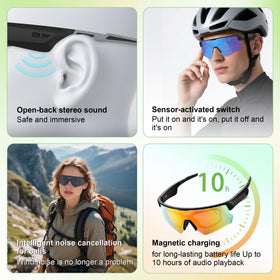 Blackview side view highlighting built-in temple speaker for open-ear audio