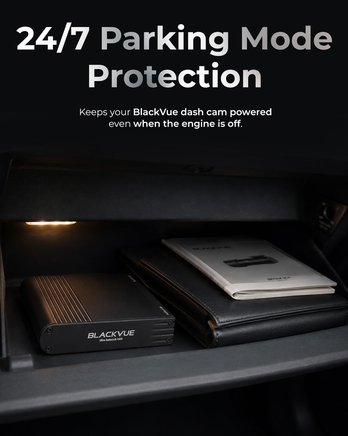 BlackVue B-130A USB output powers a phone for cloud monitoring