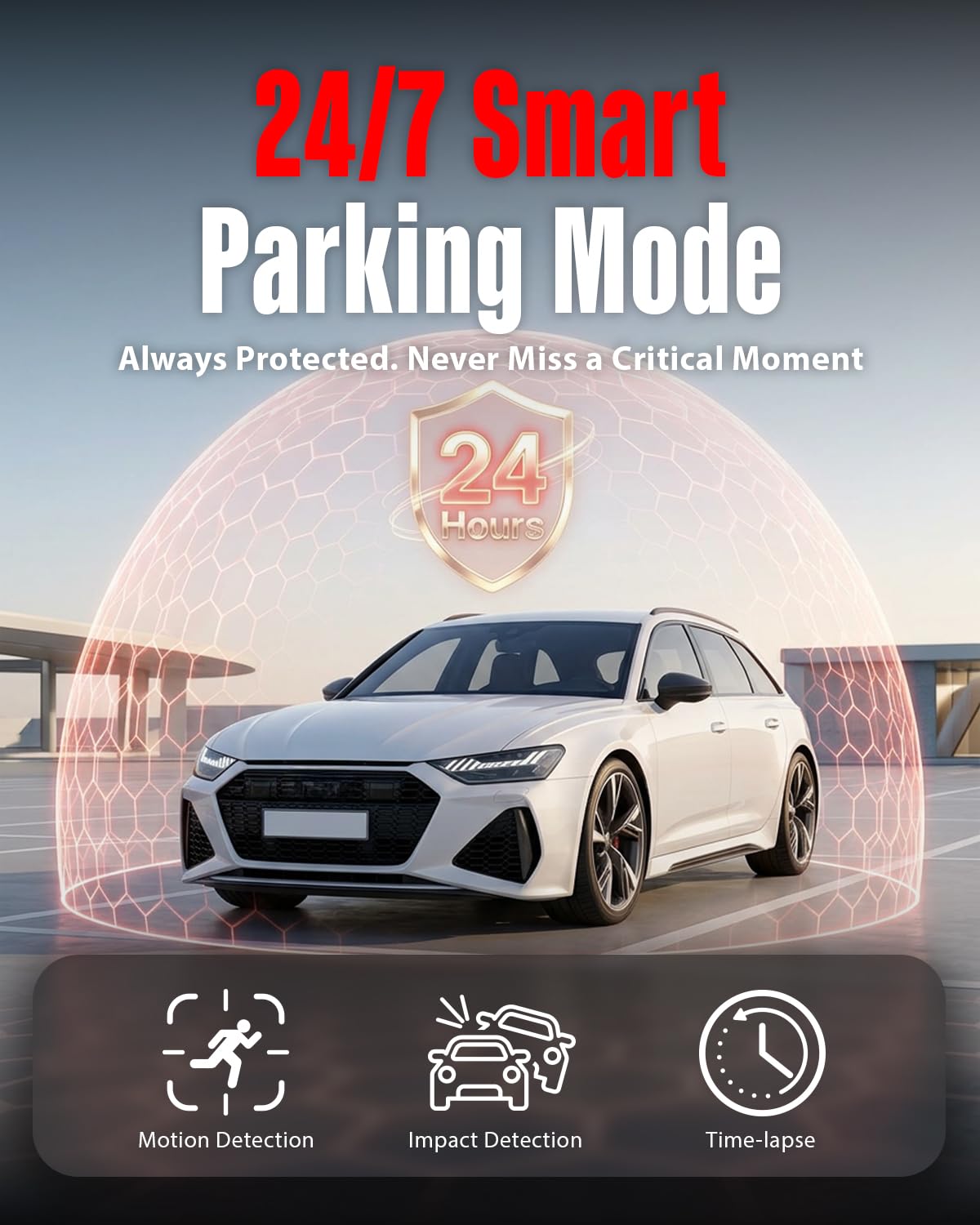 BlackVue Elite 10 parking mode wakes instantly to record events.