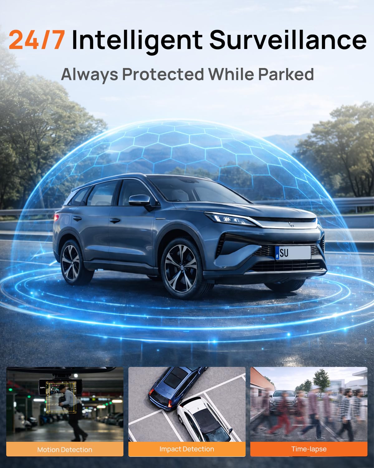BlackVue SAFY9 parking mode with G-sensor protects clips during incidents.