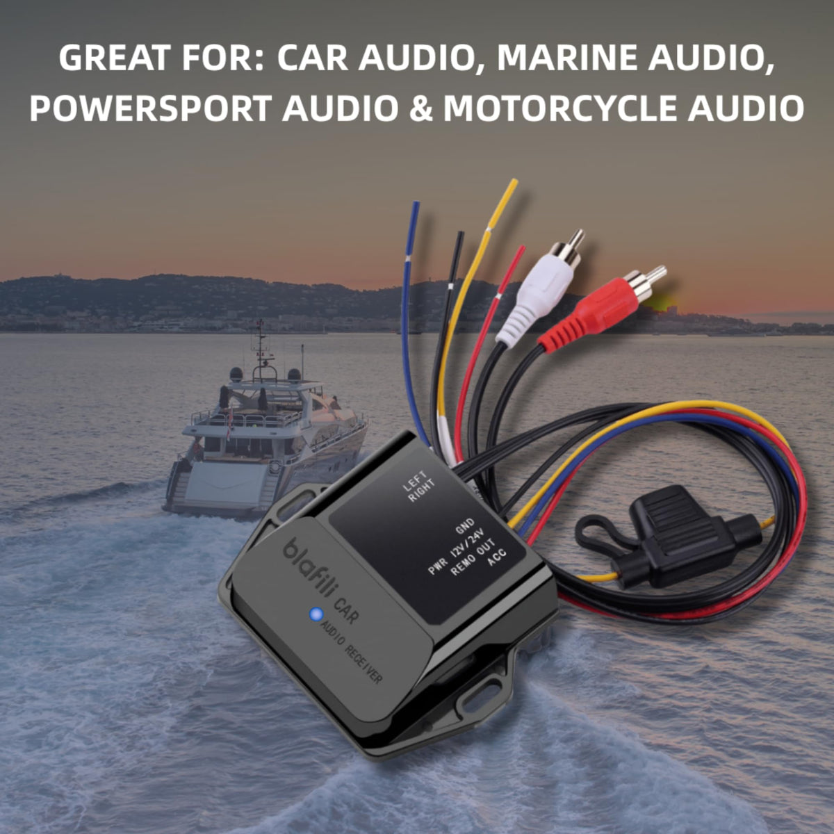 blafili inline fuse and blue remote wire detail protecting system and enabling audio-trigger