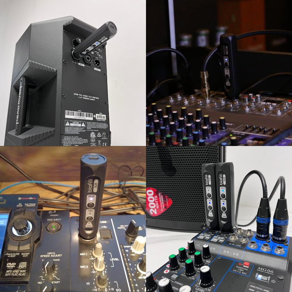two blafili XLR units paired for TWS stereo offering left-right separation