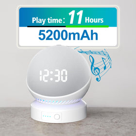 Blanou Dot battery base in use with a speaker for cable-free listening anywhere.