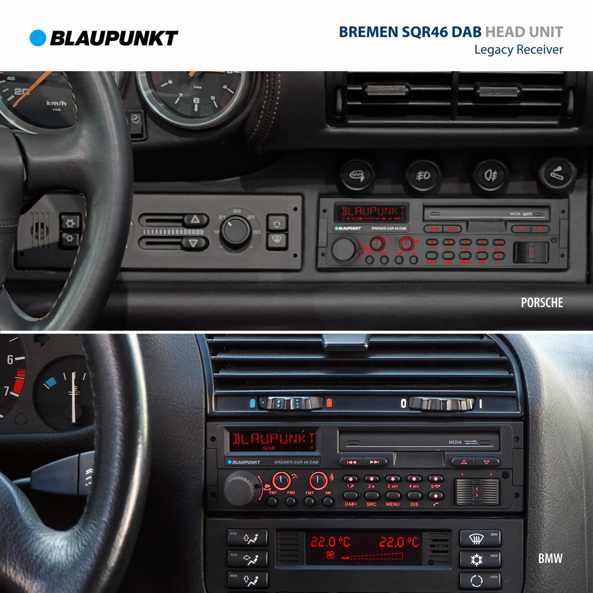BLAUPUNKT Bremen SQR 46 DAB retro compact 1-DIN fit for broad car compatibility.