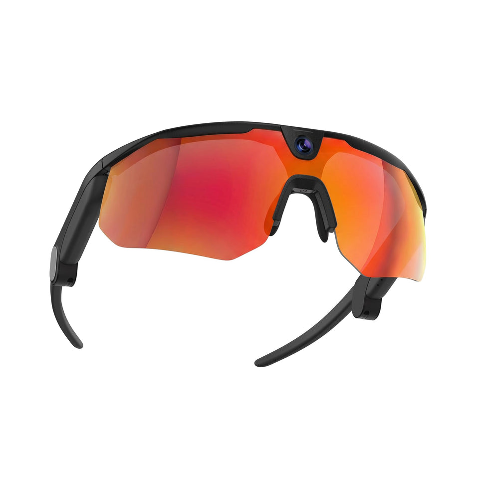BleeqUp Ranger AI sunglasses front view showing integrated camera for on-ride footage
