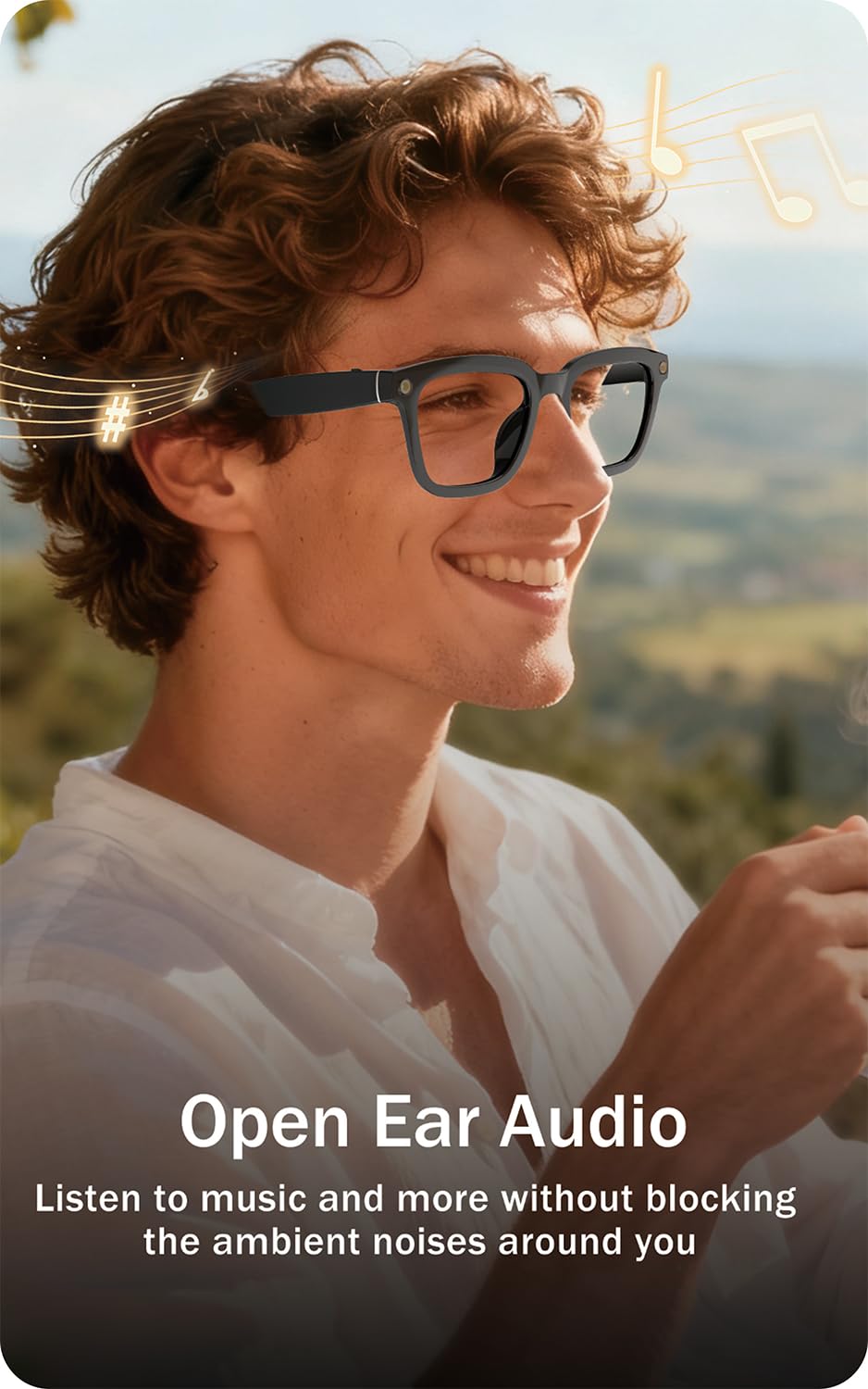 Blessource AI Smart Glasses 5-hour-battery all-day use with quick 60-minute charge