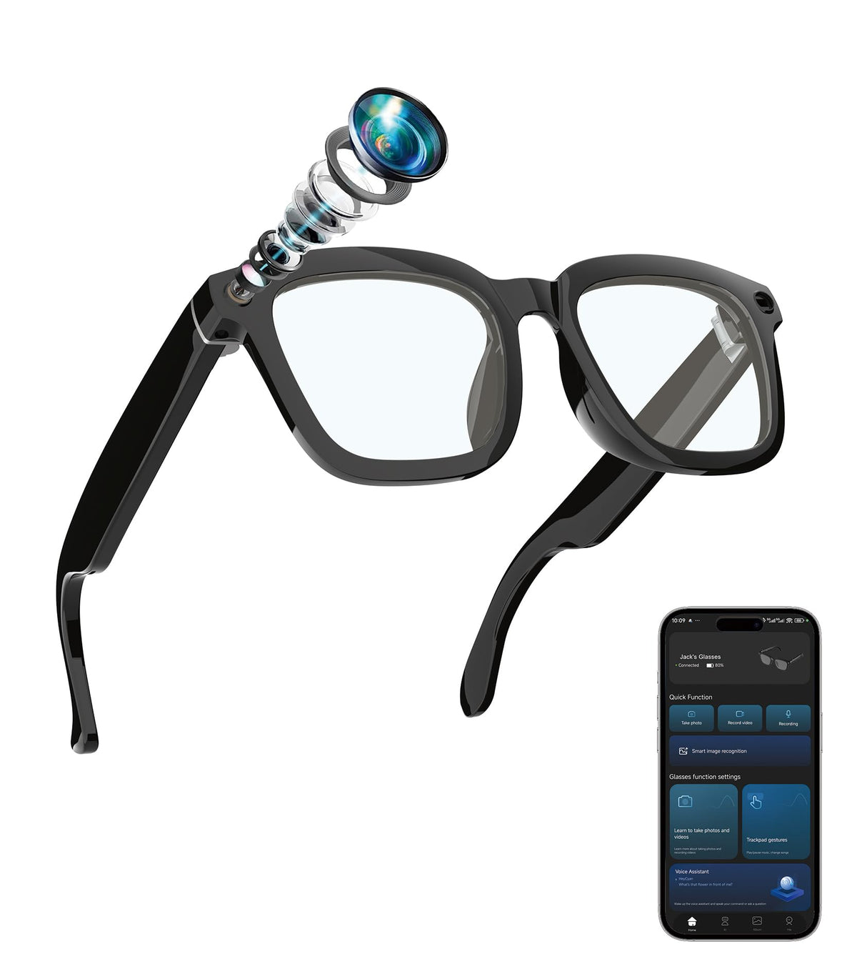 Blessource AI Smart Glasses camera-stabilized-1200p for steady hands-free footage