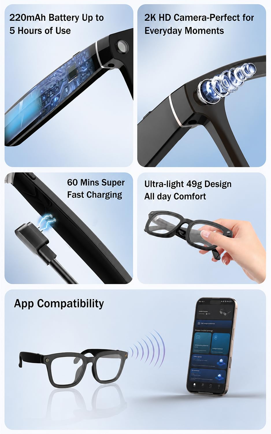Blessource AI Smart Glasses ip65-weatherproof reliable in rain, dust, and sweat