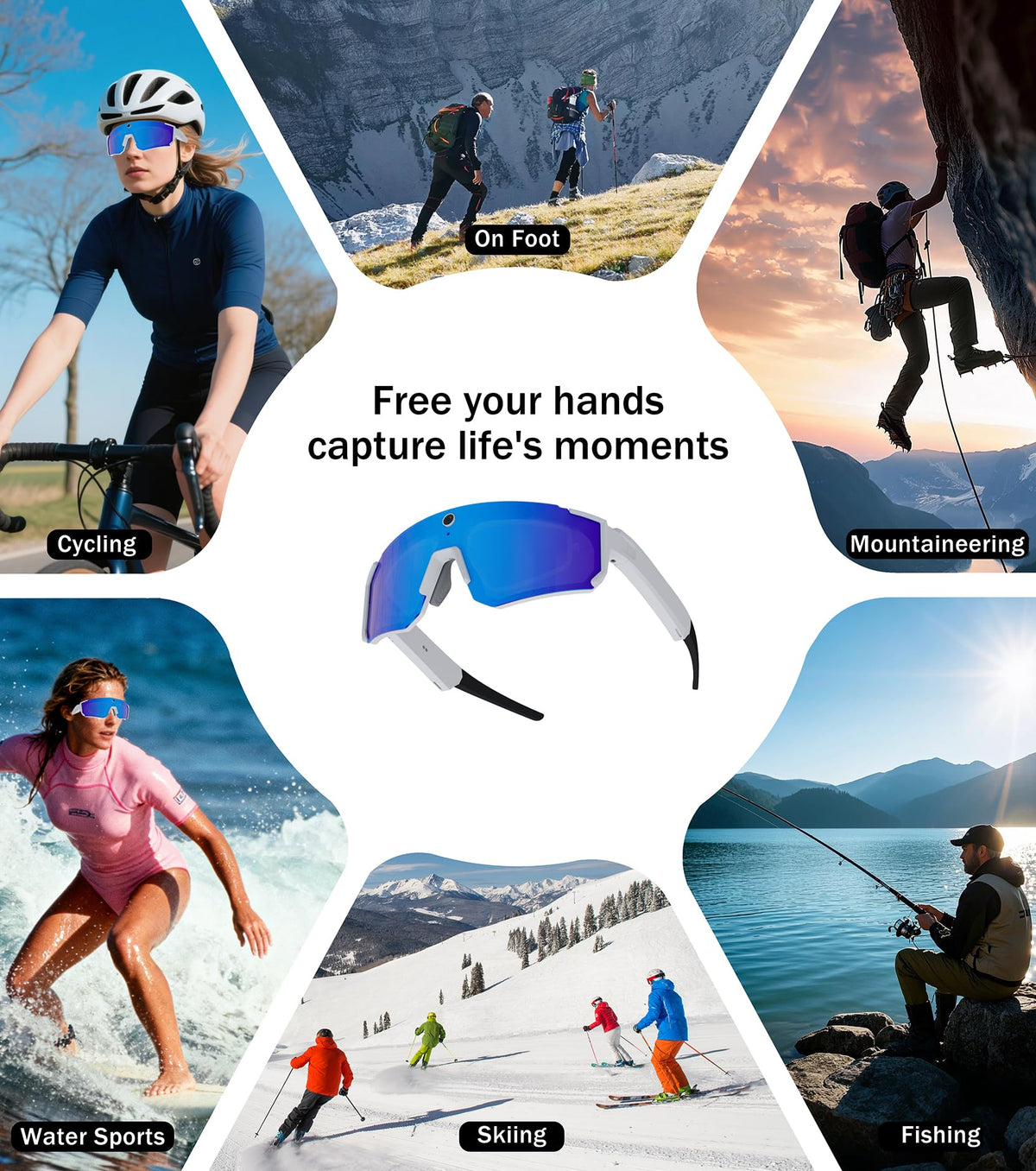 BlessSource AI smart glasses 5-hour battery life for extended use outdoors.