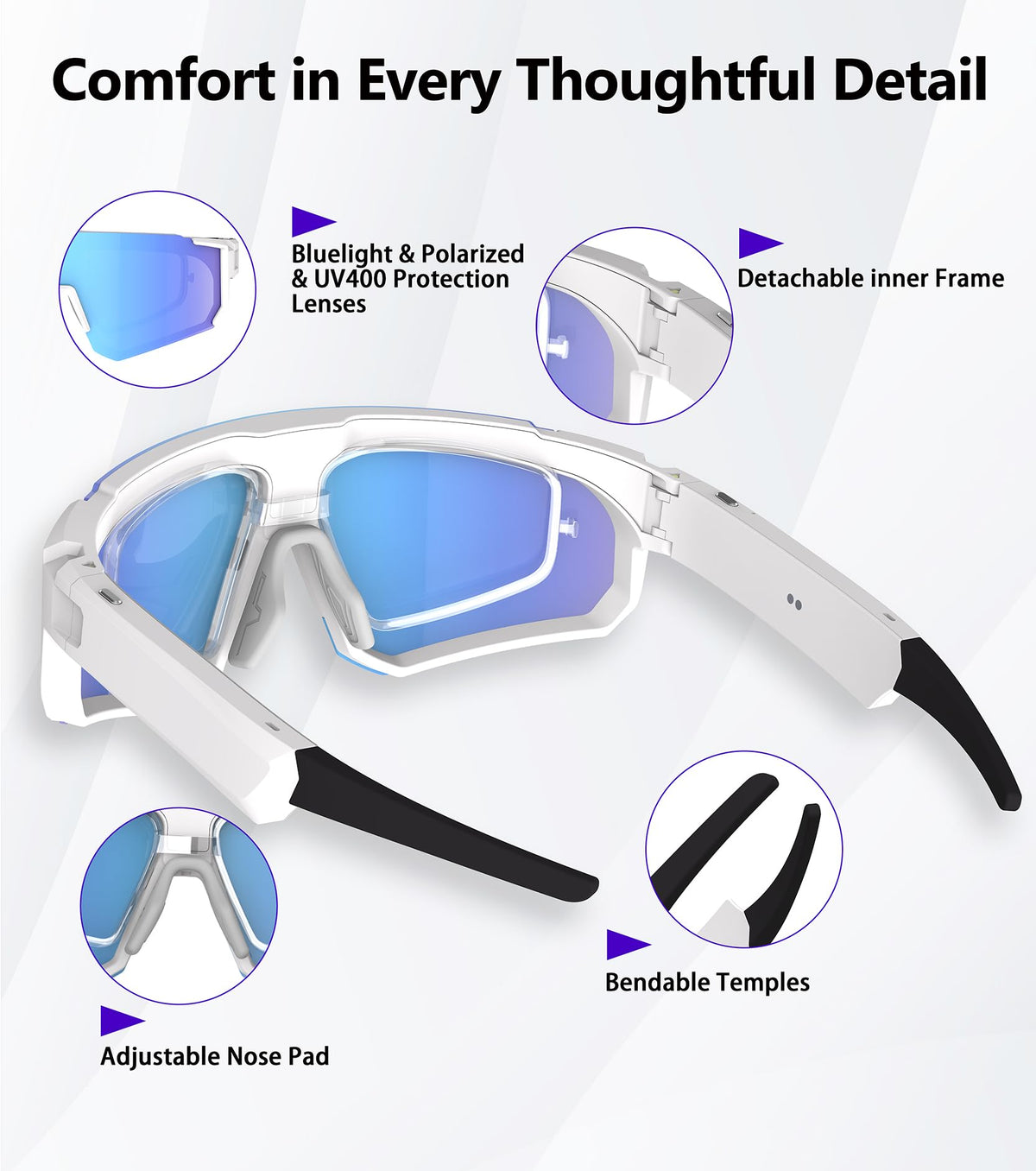 BlessSource AI smart glasses IP54 weatherproof build for rain or sweat.