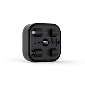 Blink battery extension pack front view showing compact design and included batteries for longer runtime