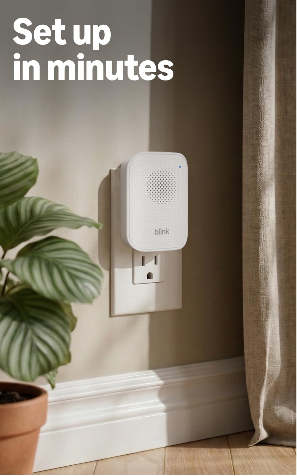 Blink chime plug detail close-up demonstrating easy outlet installation and steady connection
