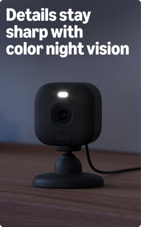 Blink Mini 2K+ close-up of lens and status light, Blink delivers sharper 2K detail benefit