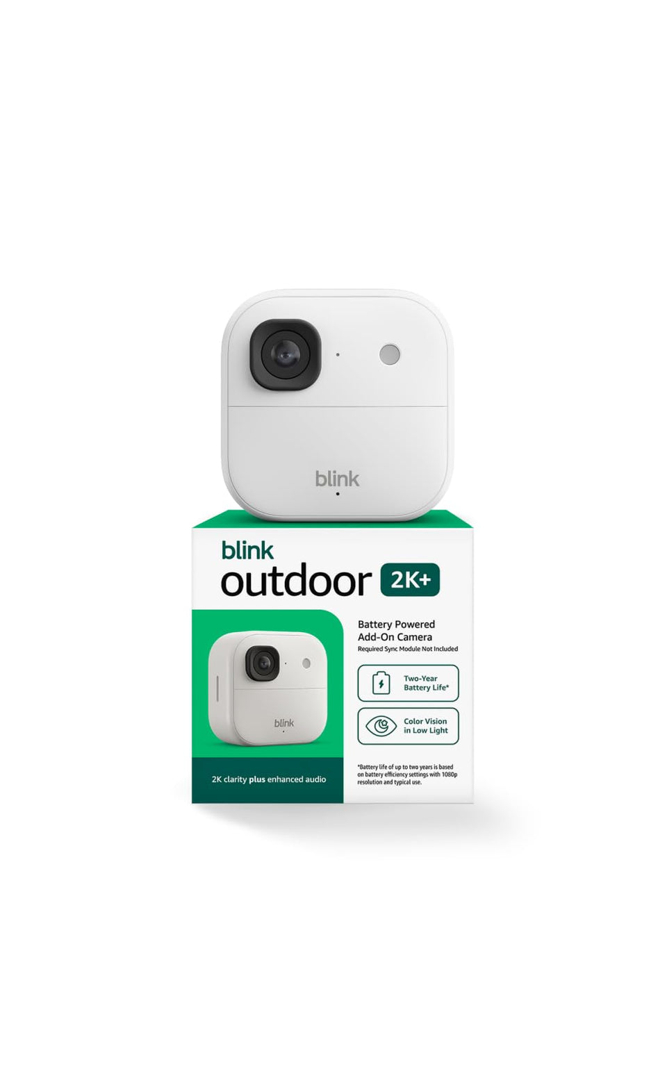 Blink Outdoor 2K+ camera front view for clear porch monitoring.