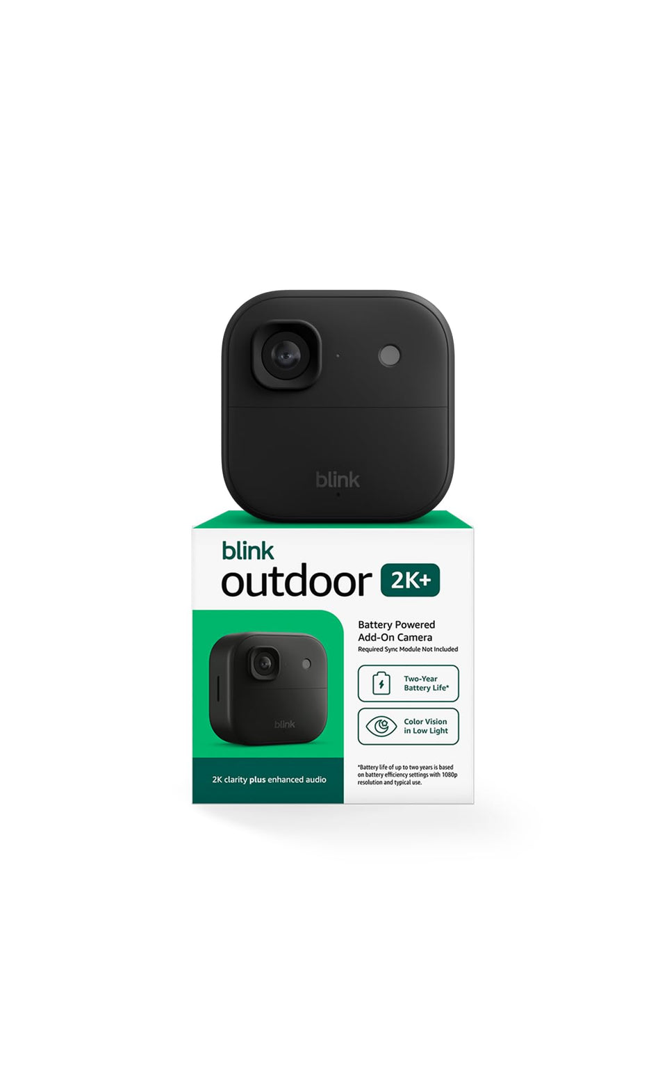 Blink Outdoor 2K+ front view delivers detailed security footage for home monitoring.