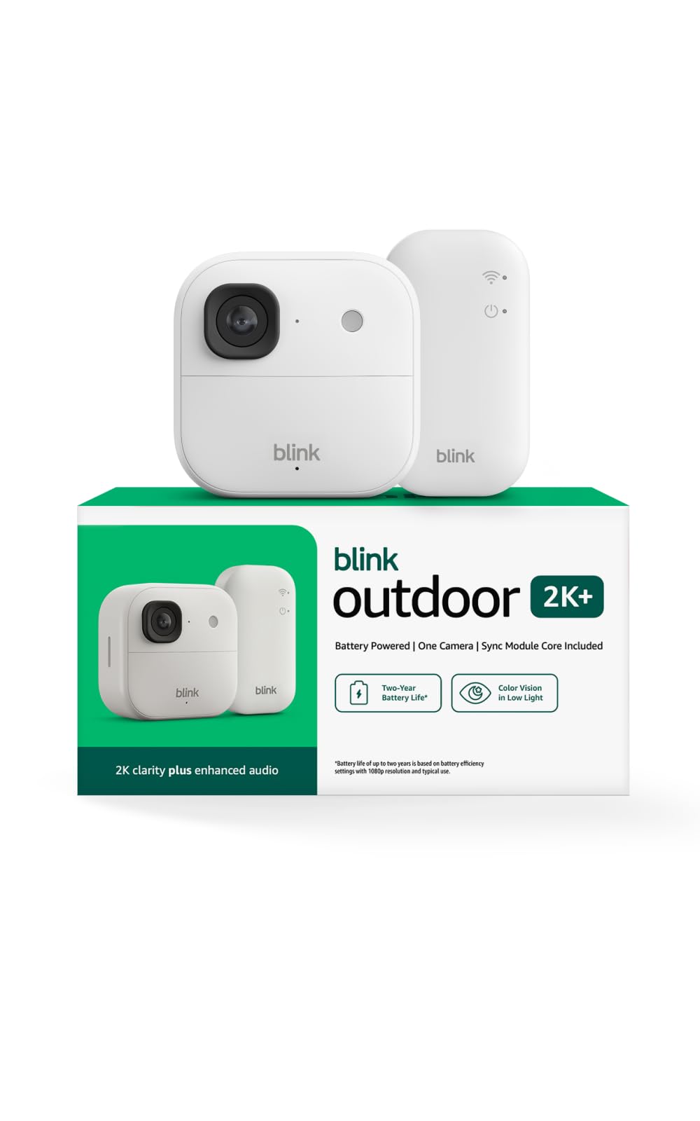 Blink Outdoor 2K+ camera front view for reliable outdoor monitoring.