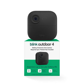 Blink Outdoor 4 front view shows compact weatherproof outdoor surveillance.