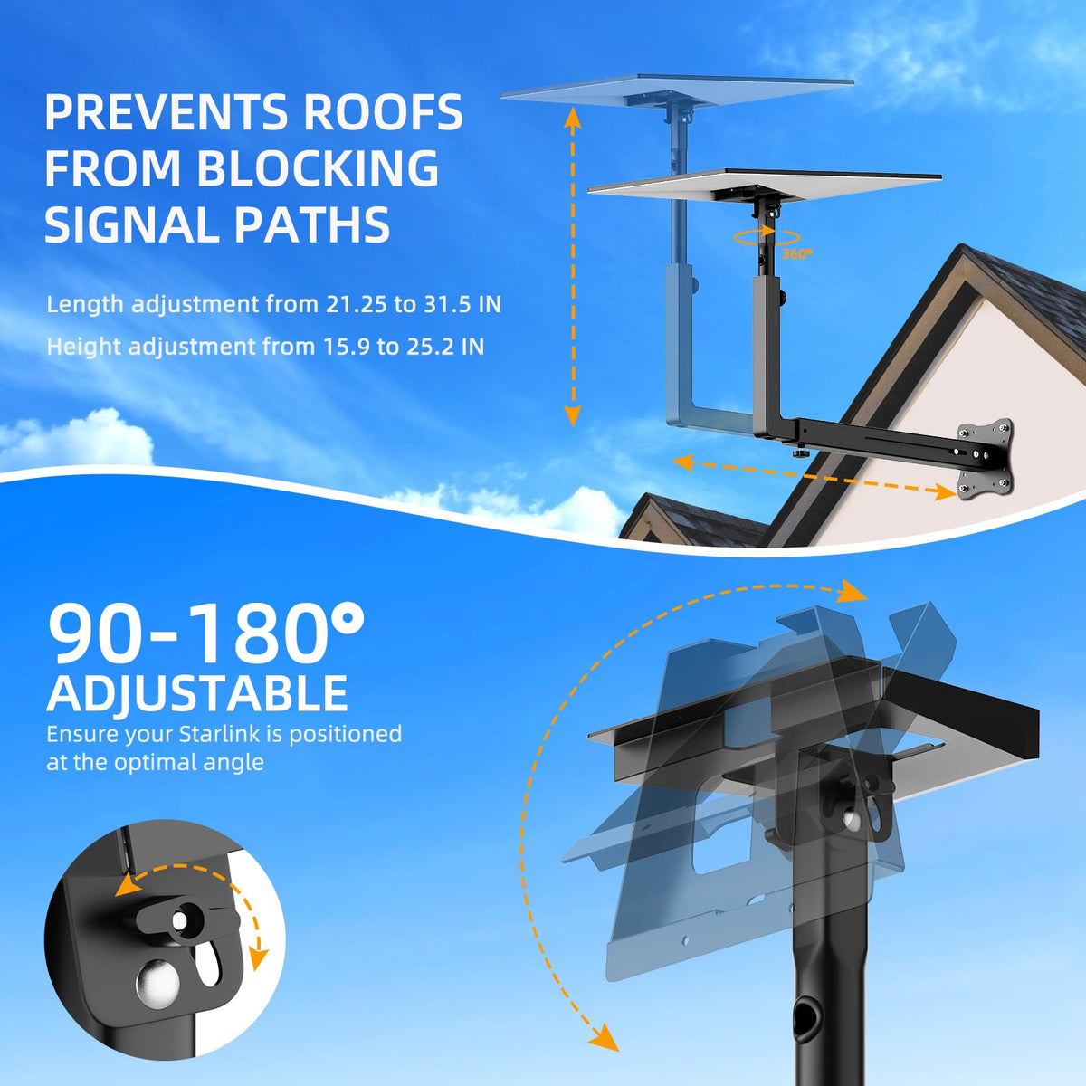 Bloazzup Starlink extralong mount hidden cable holes protect cables.