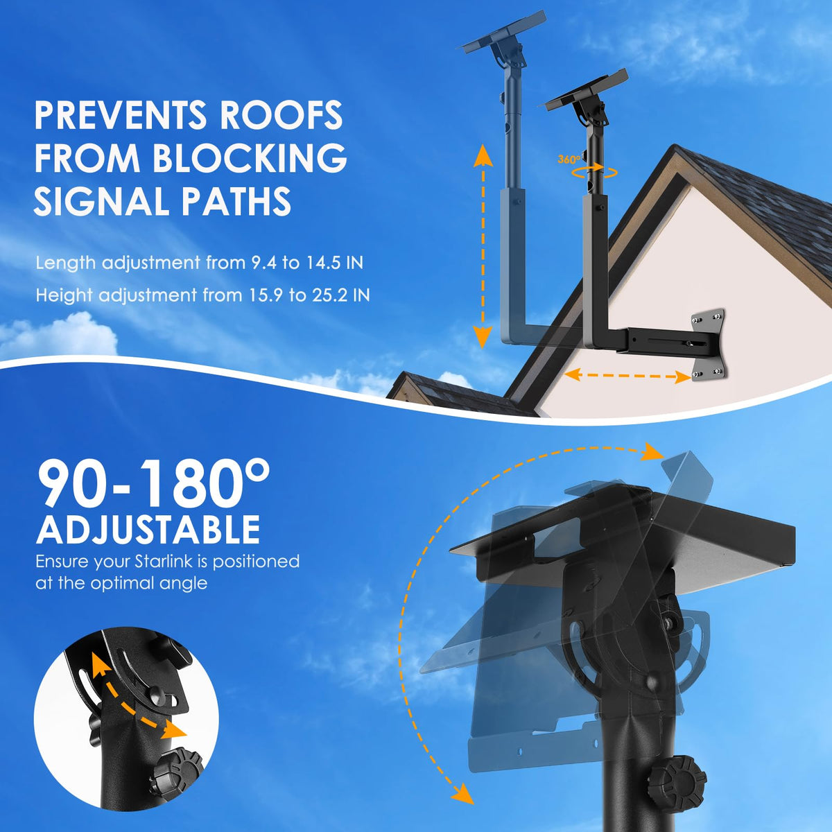 Bloazzup telescoping arm extended demonstrating flexible dish positioning