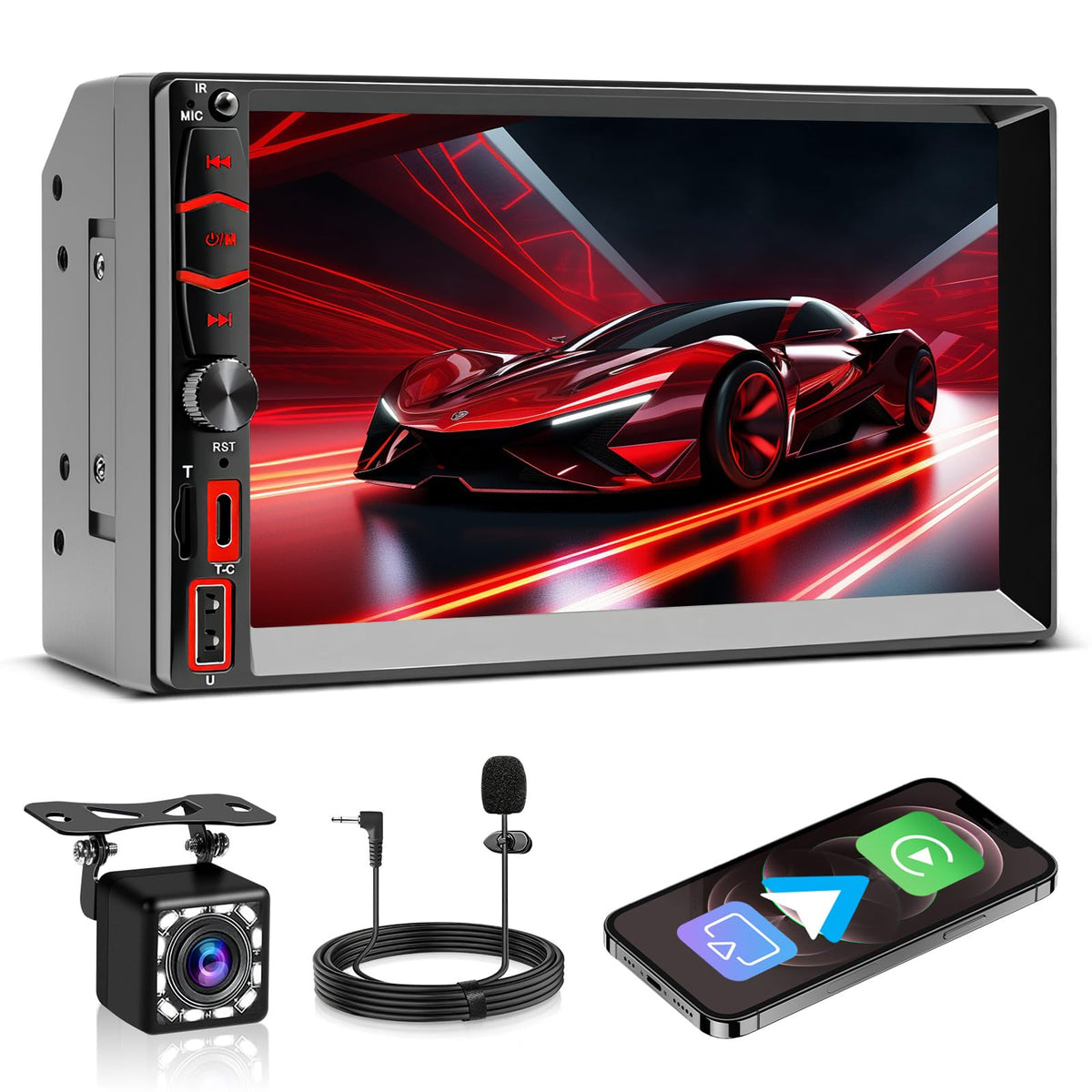 BLRMIMG wireless double din car stereo with CarPlay for hands-free driving