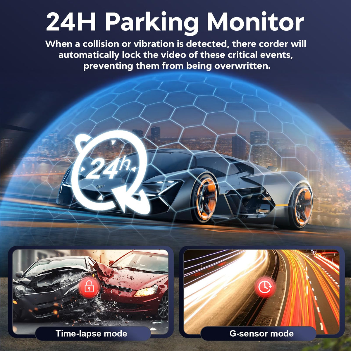 Blu7ive 24H parking mode with time-lapse records while you’re away