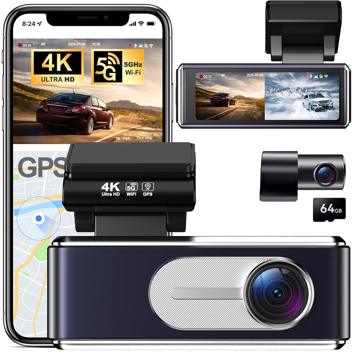 Blu7ive 4K dash cam front camera shows wide road footage for clear daytime recording