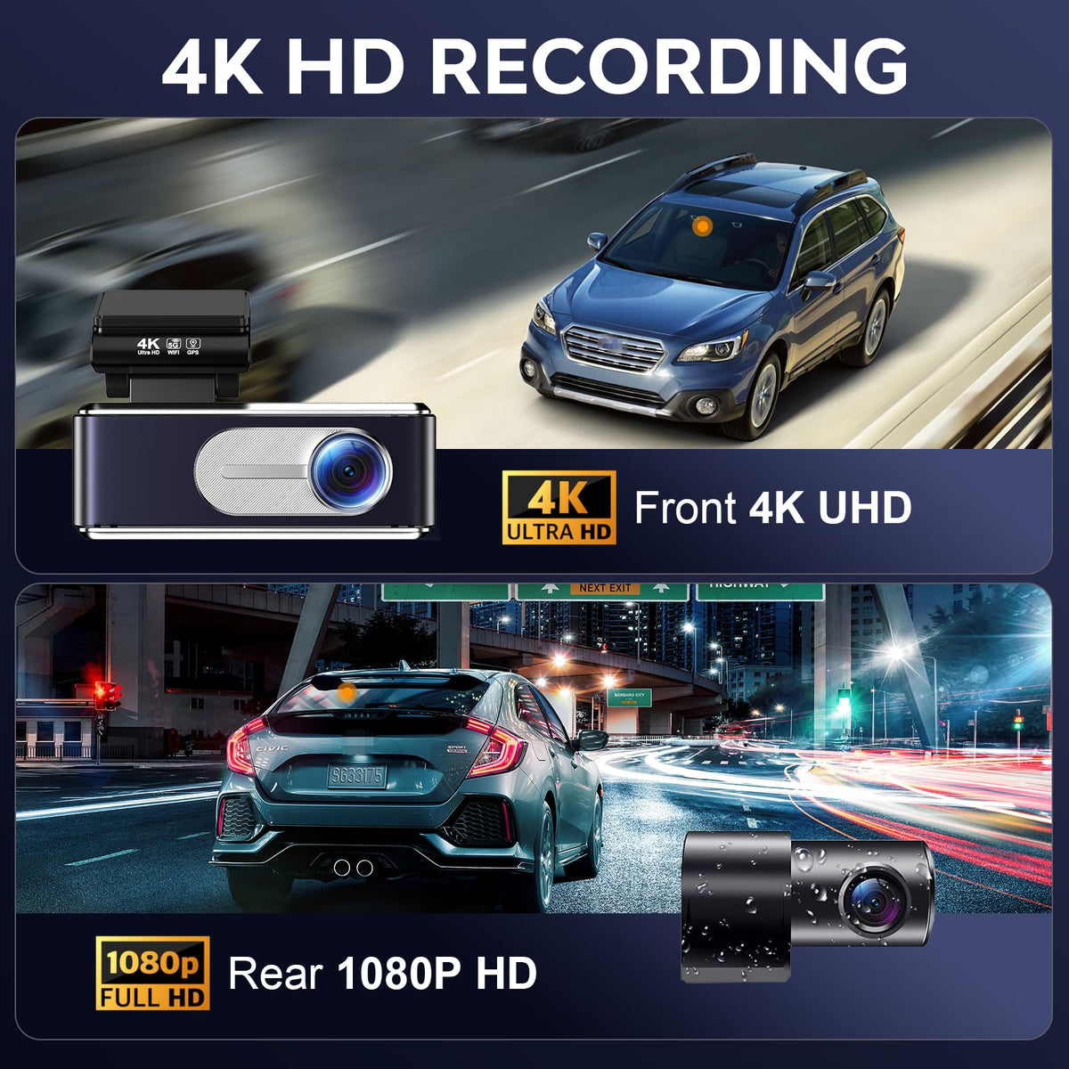 Blu7ive 4K dash cam rear camera captures rear or cabin views with wide angles