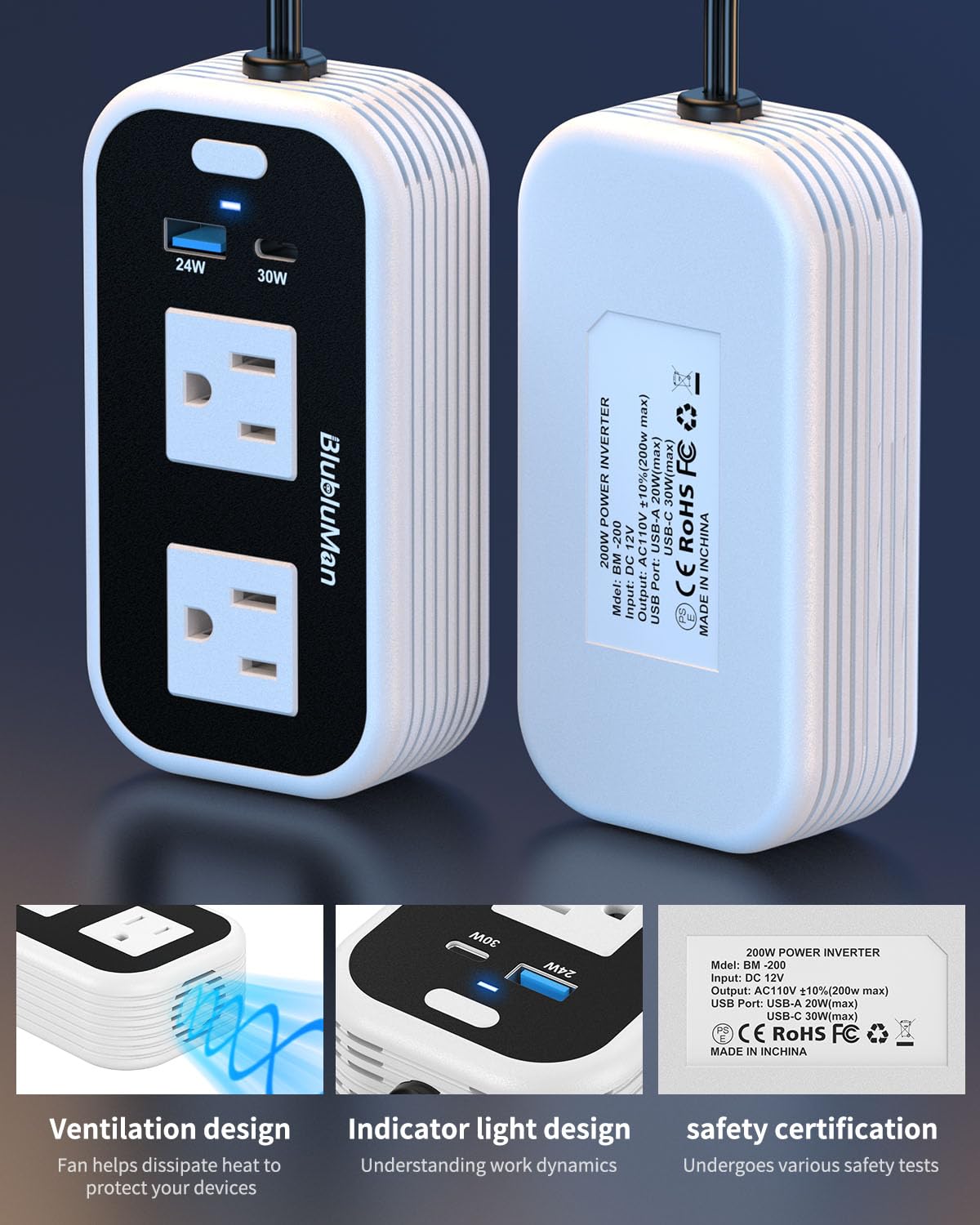 Blubluman durable ABS-PC shell guards components during travel.