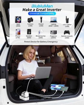 Blubluman universal 12V socket compatibility for cars, trucks, and SUVs.