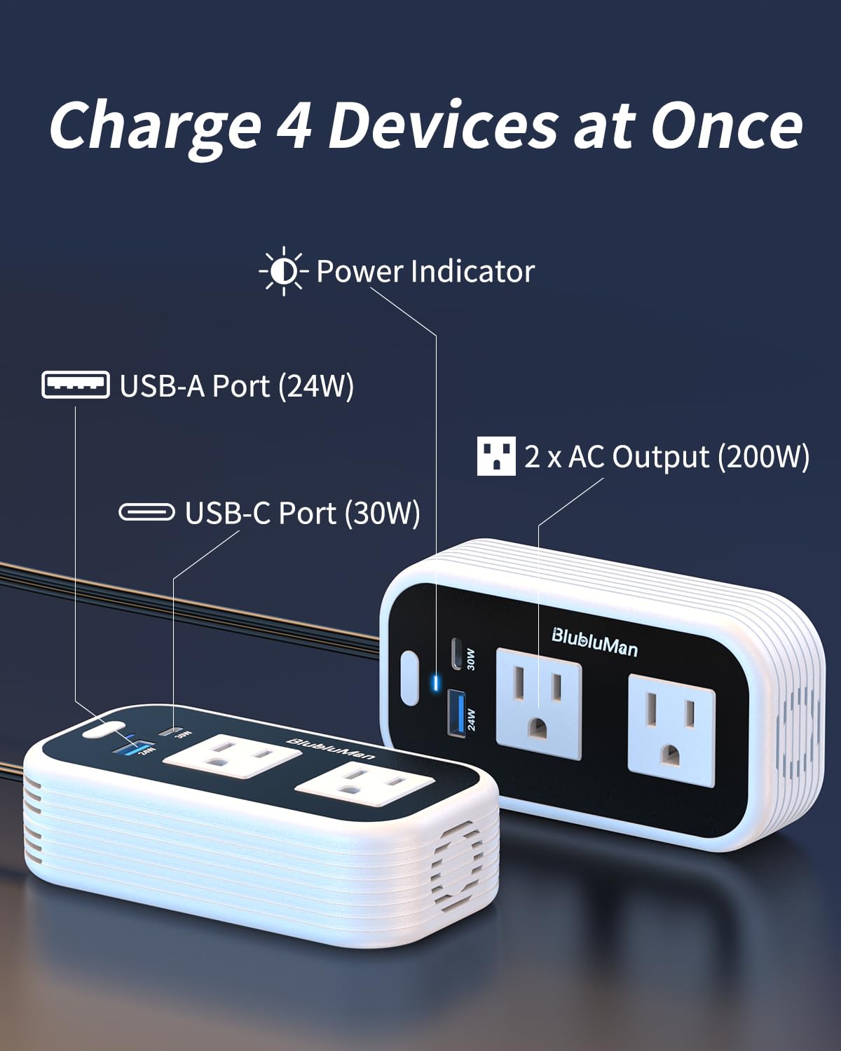 Blubluman packaging includes inverter, manual, and friendly support.